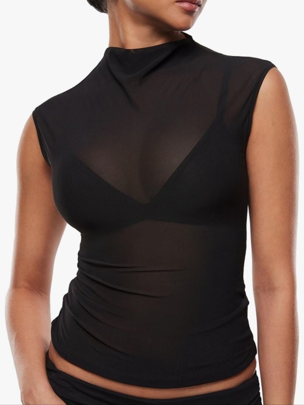 Women Mock Neck Sheer Mesh Top Stretch Fitted Soft Shirt Y2K Concert Outfits New